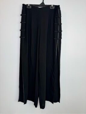 Black Wide Leg Pants with Side Knot asian Detail pleat